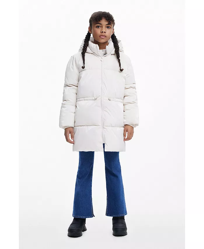 

Длинная блестящая утепленная куртка для девочек Desigual, загар/бежевый