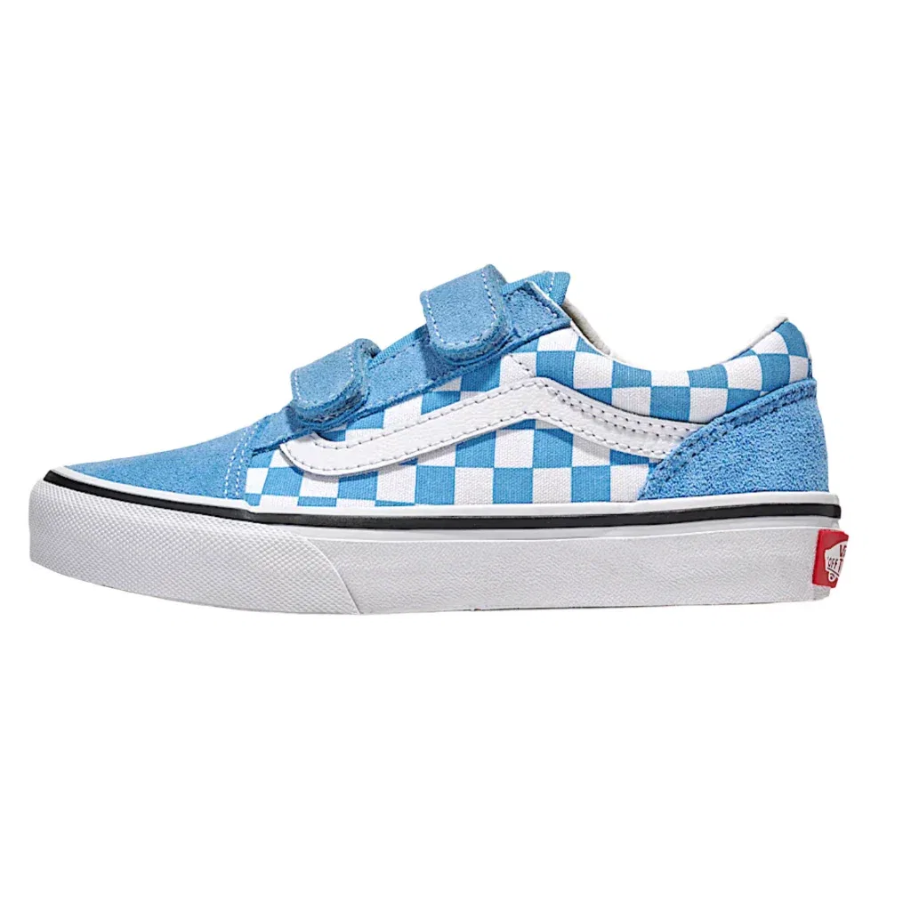 Детские кроссовки Vans Old Skool V, сине-белая клетка, с двойным ремешком, модель HAWK1888 — фото 2