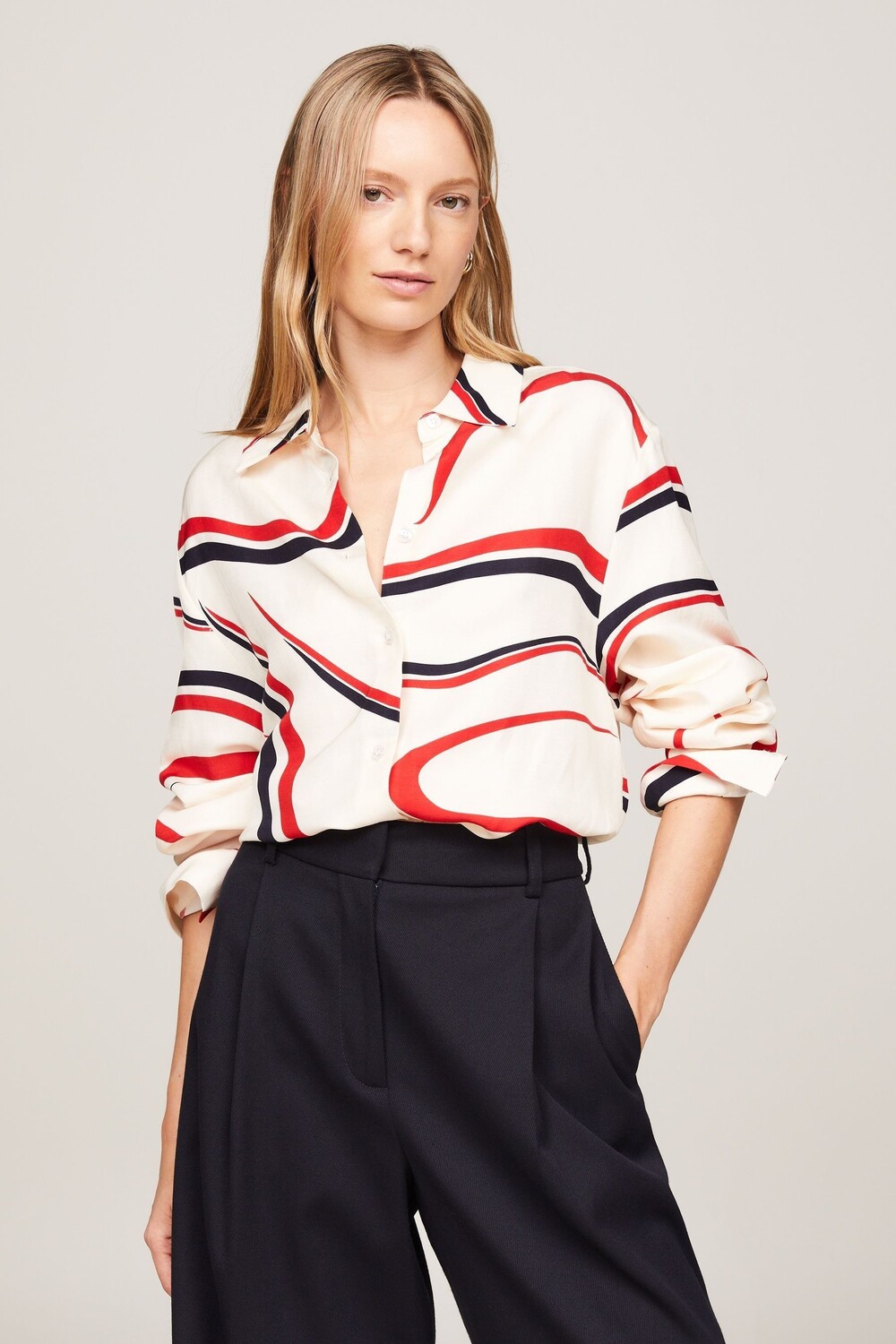 

Свободная рубашка кремового цвета с принтом ленты Tommy Hilfiger, бежевый