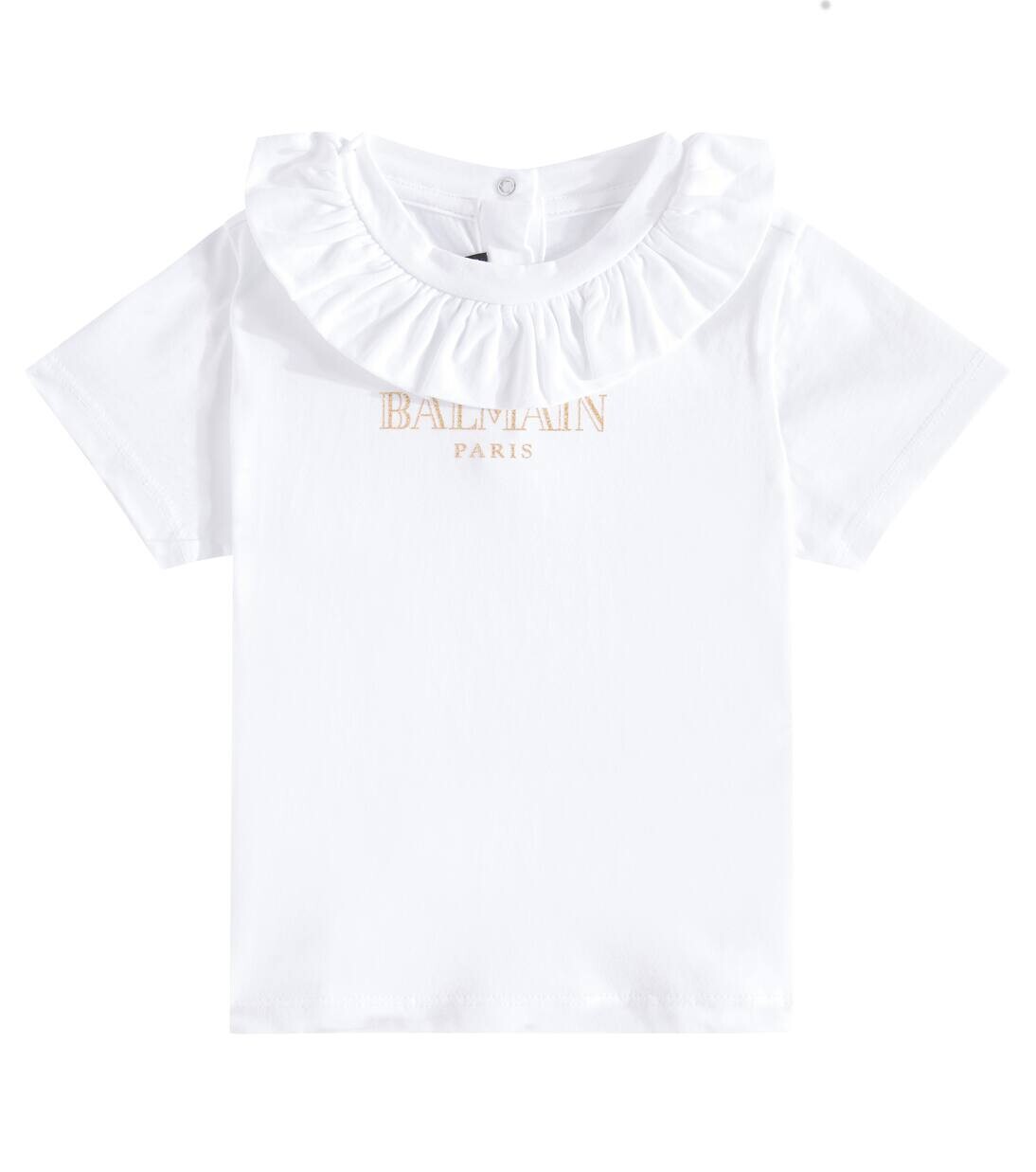 

Футболка из хлопкового джерси с логотипом для малышей Balmain Kids, цвет white/gold