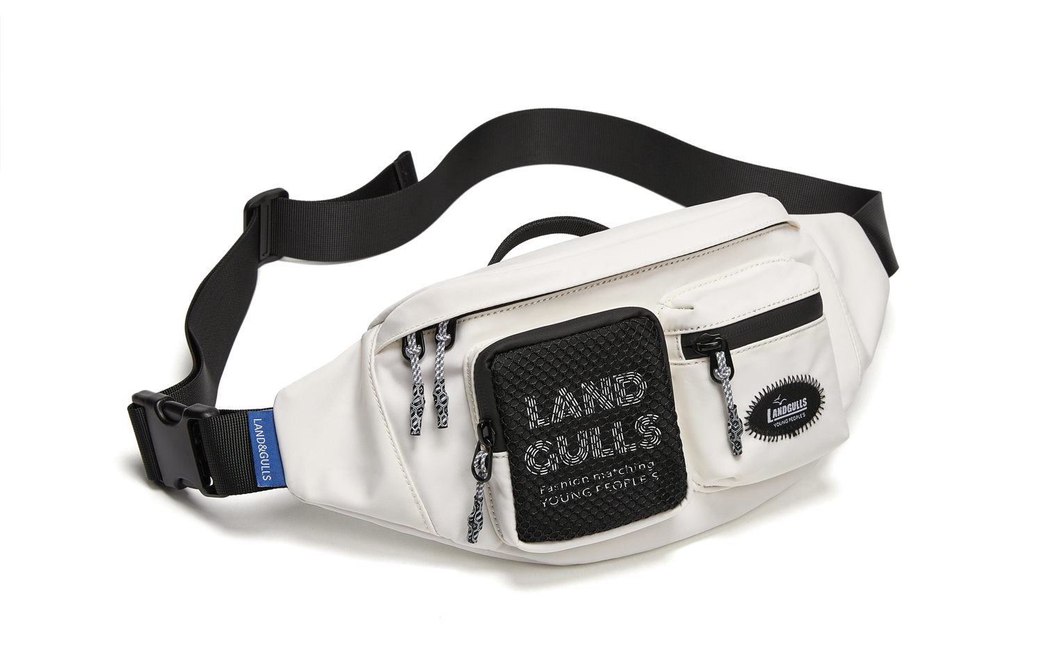 

Нейлоновая поясная сумка, кроссбод, сумка через плечо, поясная сумка унисекс черно-белая Land Gulls, рассветно-белая
