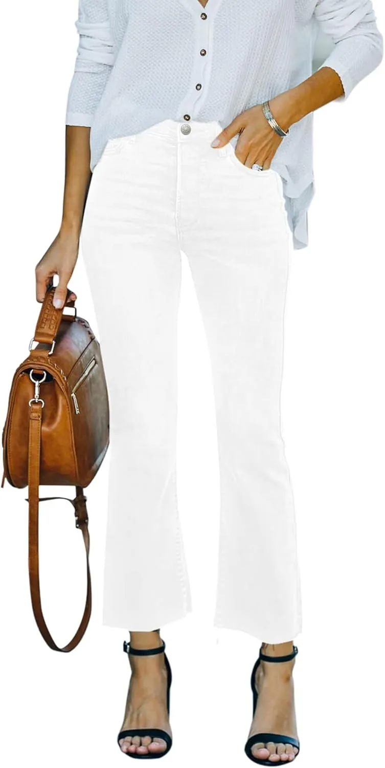 

Женские джинсы Flare Cropped Mid Rise с растяжкой и рваным краем Yewfirm