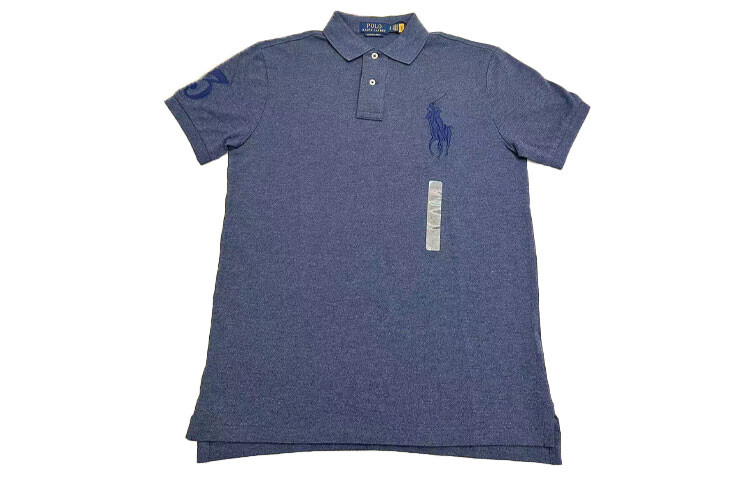 Мужская рубашка поло с короткими рукавами и принтом Polo Ralph Lauren SS22, черная, Синий — фото 3