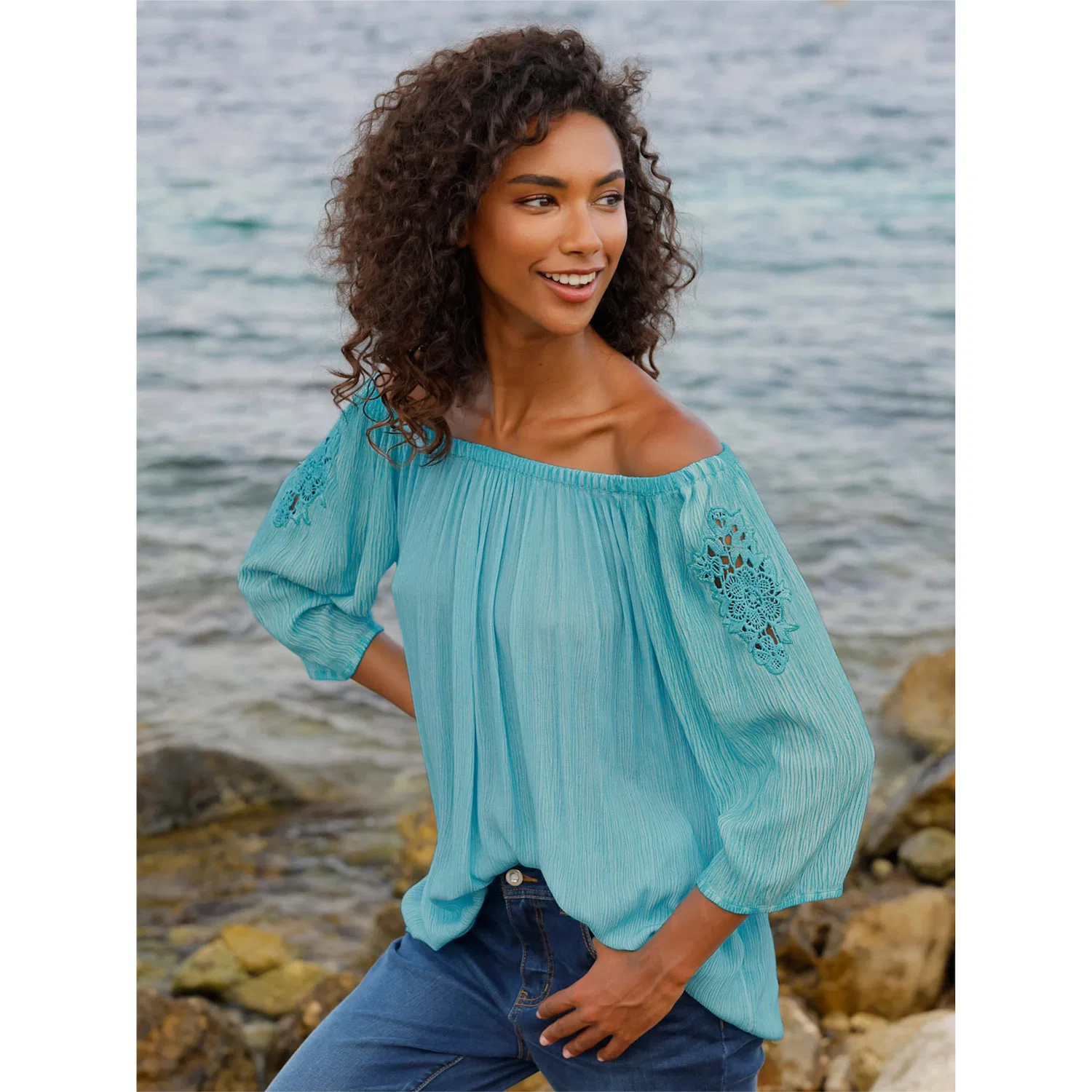 Женская блуза в стиле крэш с цветочным принтом heine, Turquoise