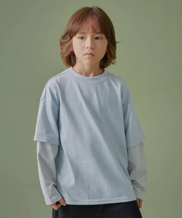 Футболка с длинным рукавом, круговой вырез, Musinsa Standard Kids, сине-серый