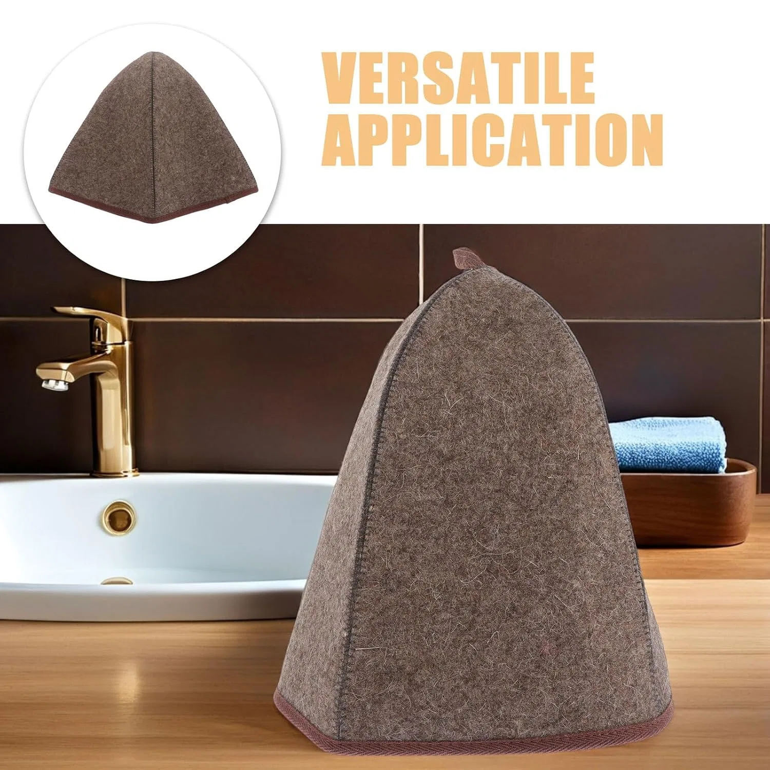 Шапочка для сауны из шерстяного войлока, BELLIFFY, 3 шт, 34x26x0.6 см, Brown — фото 3