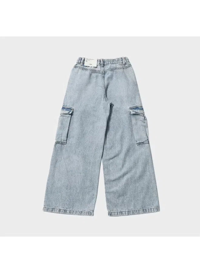 Брюки прямые хлопковые с эластичным поясом Zara, голубой — фото 3