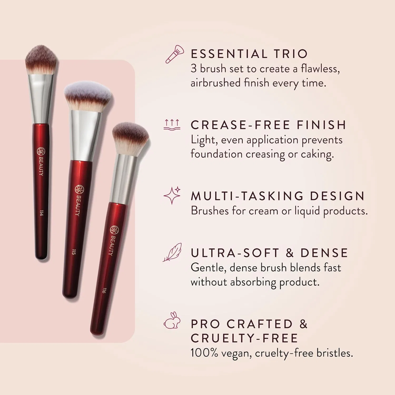 Набор кистей для макияжа Core Teint Trio, 3 предмета, BK Beauty — фото 2