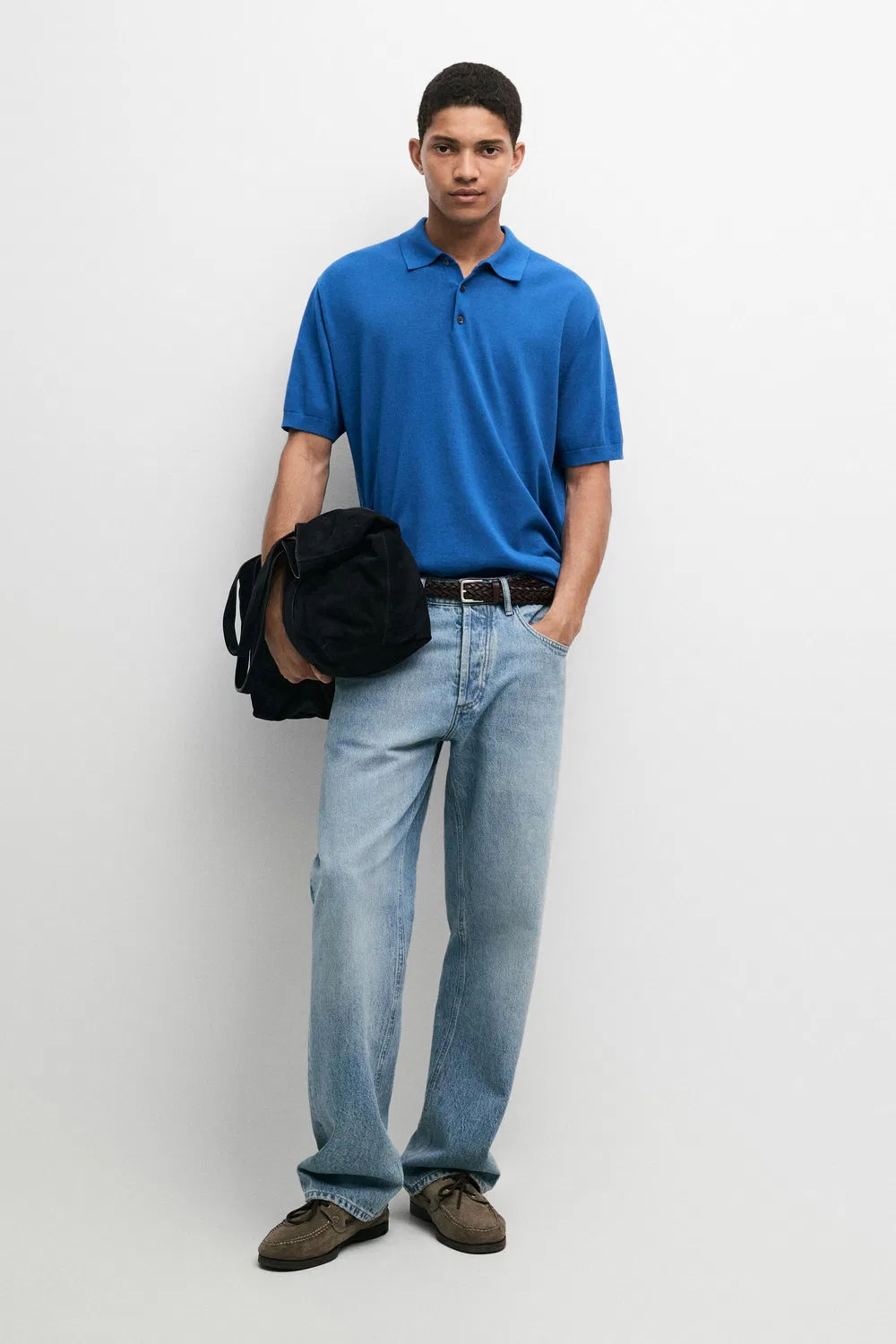 Поло Massimo Dutti 100% Cotton Knit, синий — фото 3