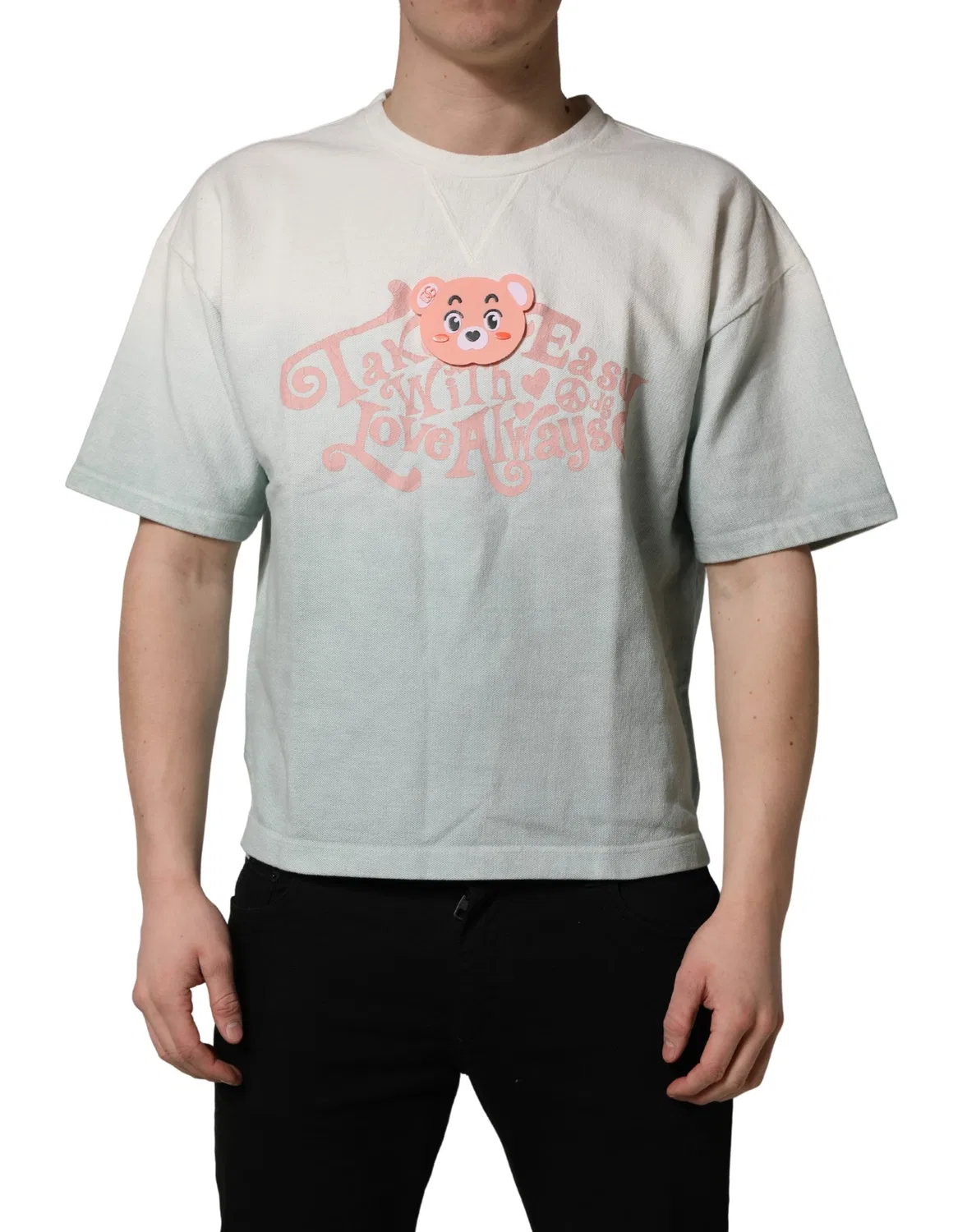 Мужская футболка с принтом Green Tie-Dye Graphic Print Cotton Crewneck T-shirt Dolce & Gabbana, Gray and Green — фото 4