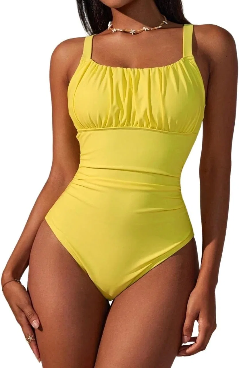 Женский цельный купальник с открытой спиной Solid Color Monokini, Yellow