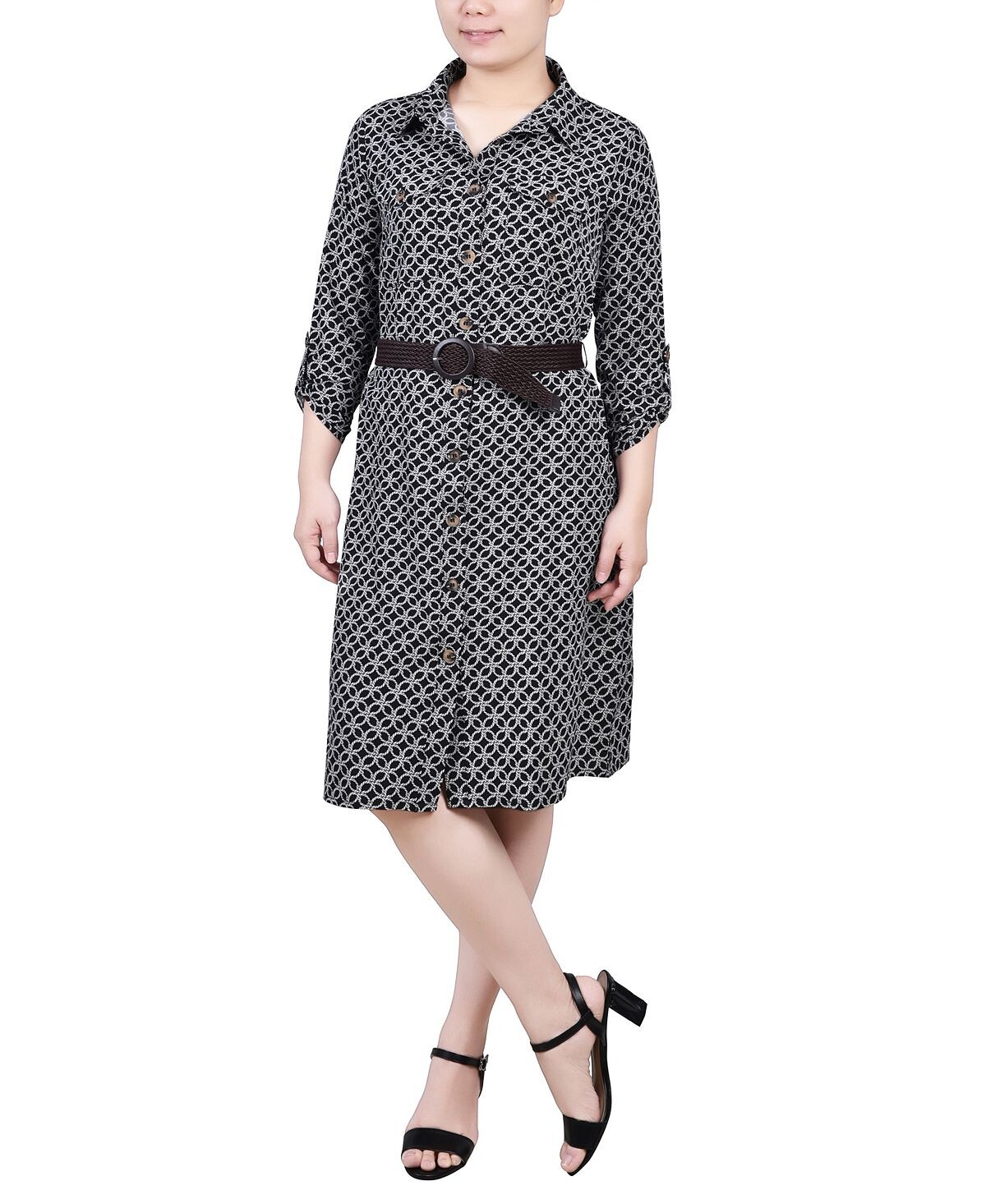 

Платье-рубашка petite с отворотами на рукавах 3/4 NY Collection, мульти