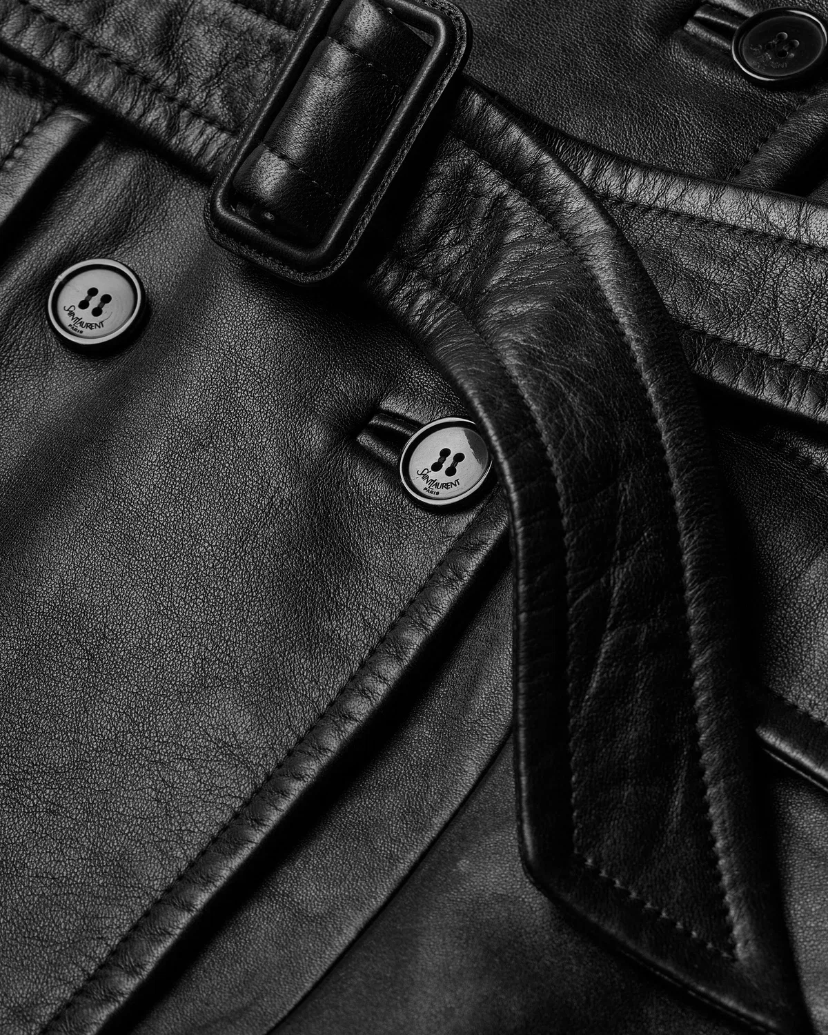 Пальто из овечьей кожи с поясом SAINT LAURENT, черный — фото 4