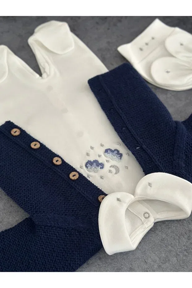 Детский кардиган с ажурным узором, комплект с шапочкой Florijee, Navy Blue — фото 4