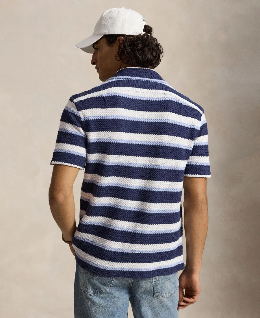 Мужская рубашка-кэмп с принтом из хлопка, модель Striped Herringbone Polo Ralph Lauren, Newport Navy Multi — фото 4