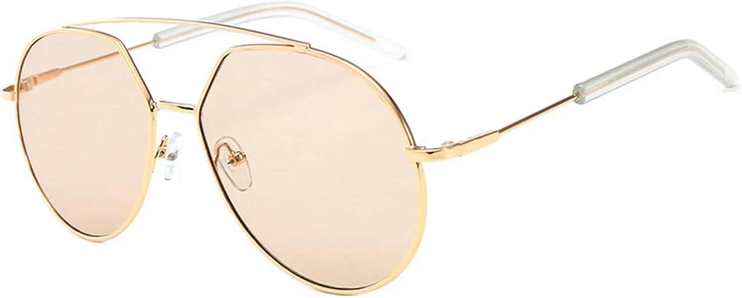 

Большие солнцезащитные очки-пилот для женщин и мужчин в стиле ретро 70-х, с двойной перемычкой, круглые, золотистые, с защитой от УФ-излучения UV400 mincl, Champagne