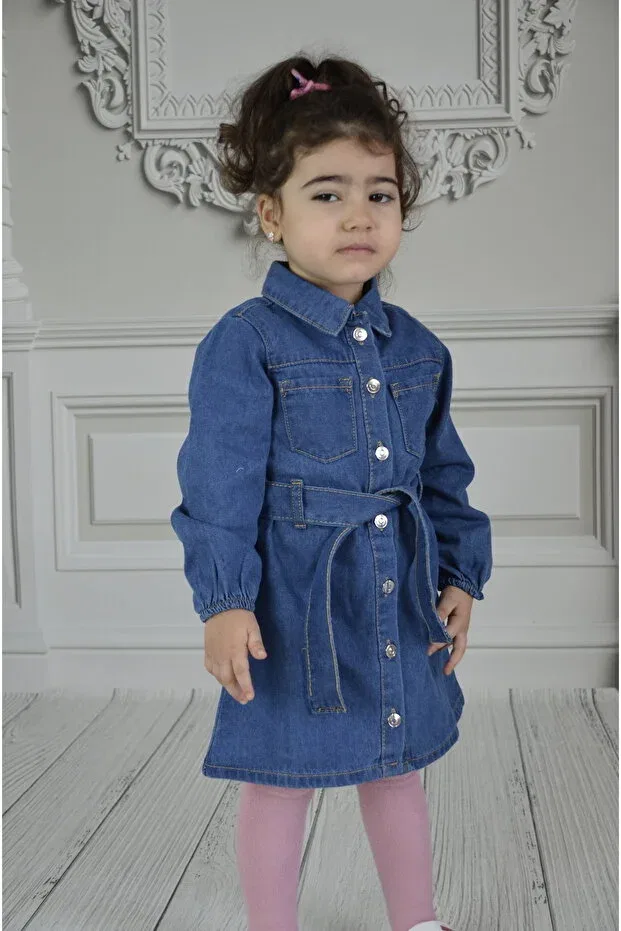 Детское платье из денима с длинным рукавом Put-On-Out Ede Tekstil, Blue — фото 4