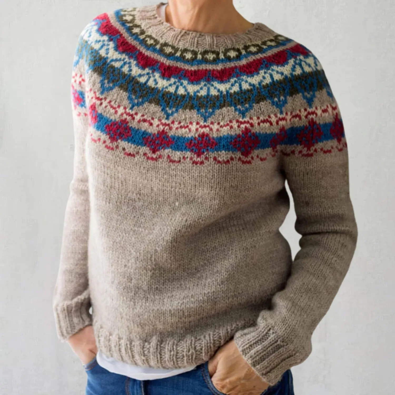 Женский свитер с принтом Fairisle Norwegian Sweater, Wine — фото 2