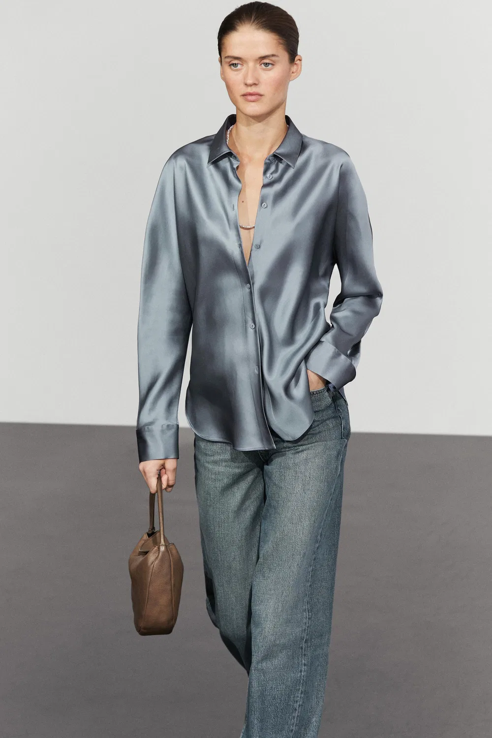 Рубашка Massimo Dutti, струящаяся, голубовато-серый — фото 2