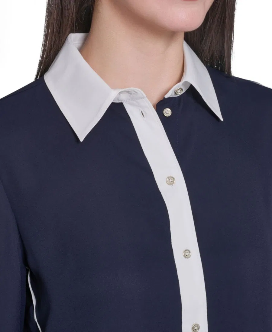 Женская приталенная рубашка с длинным рукавом Tommy Hilfiger, Midnight/Ivory — фото 4
