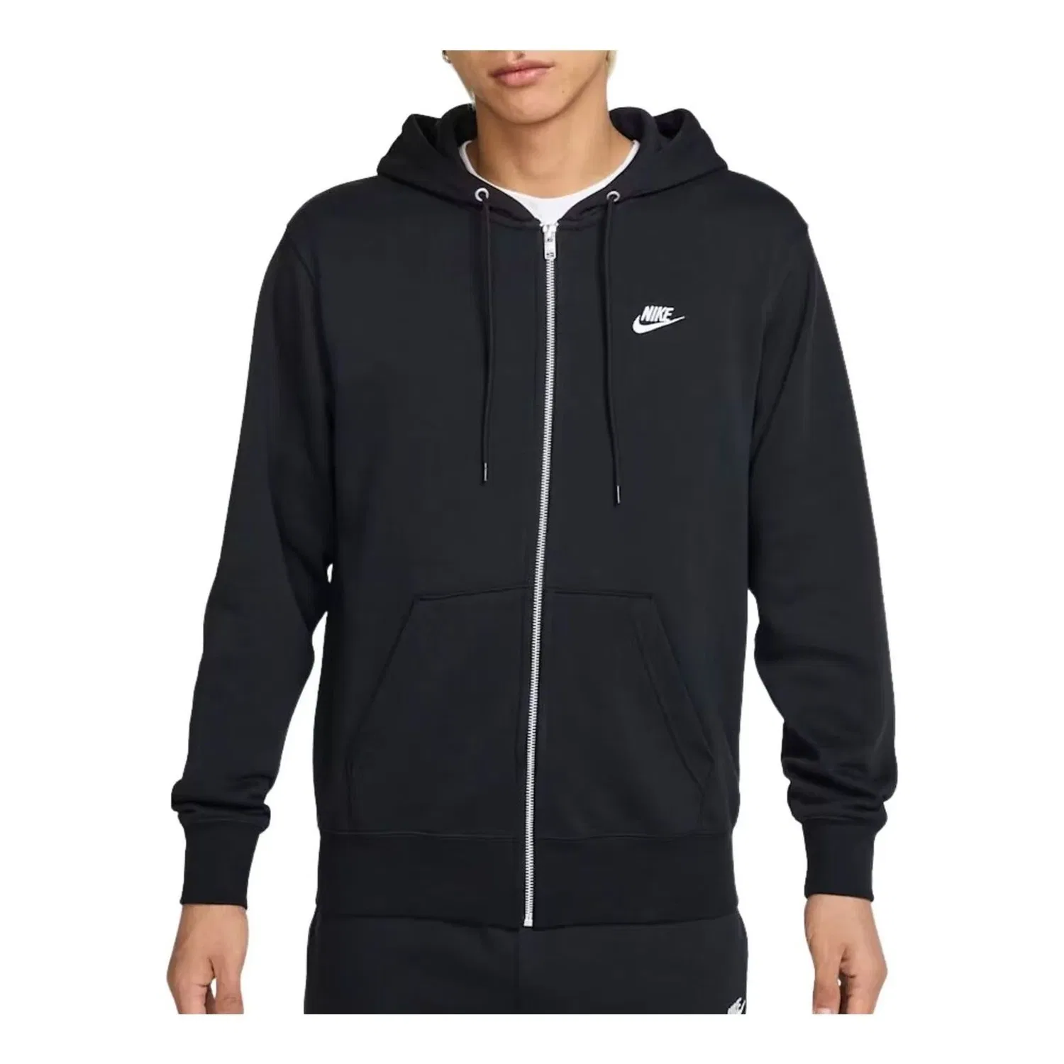 Мужское худи Club Zip-up Terry Hooded Top 'Black White' Nike, Black/White