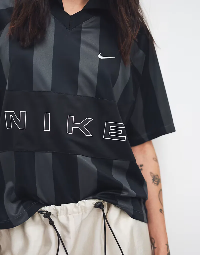 Увеличенная полосатая футболка Nike Street, черный — фото 3