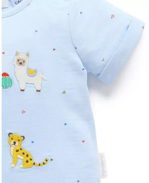 Детский боди-комбинезон с коротким рукавом Animal Fiesta Short Romper Purebaby, Mini Triangle Print — фото 3