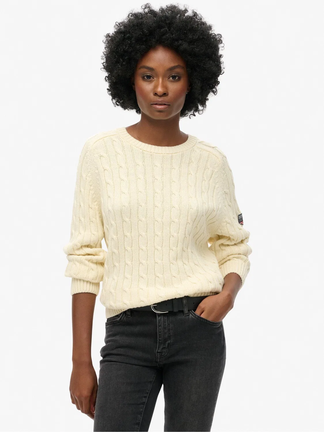 Джемпер свободного кроя с кабельной вязкой Slouchy Cable Knit Superdry, белый — фото 2