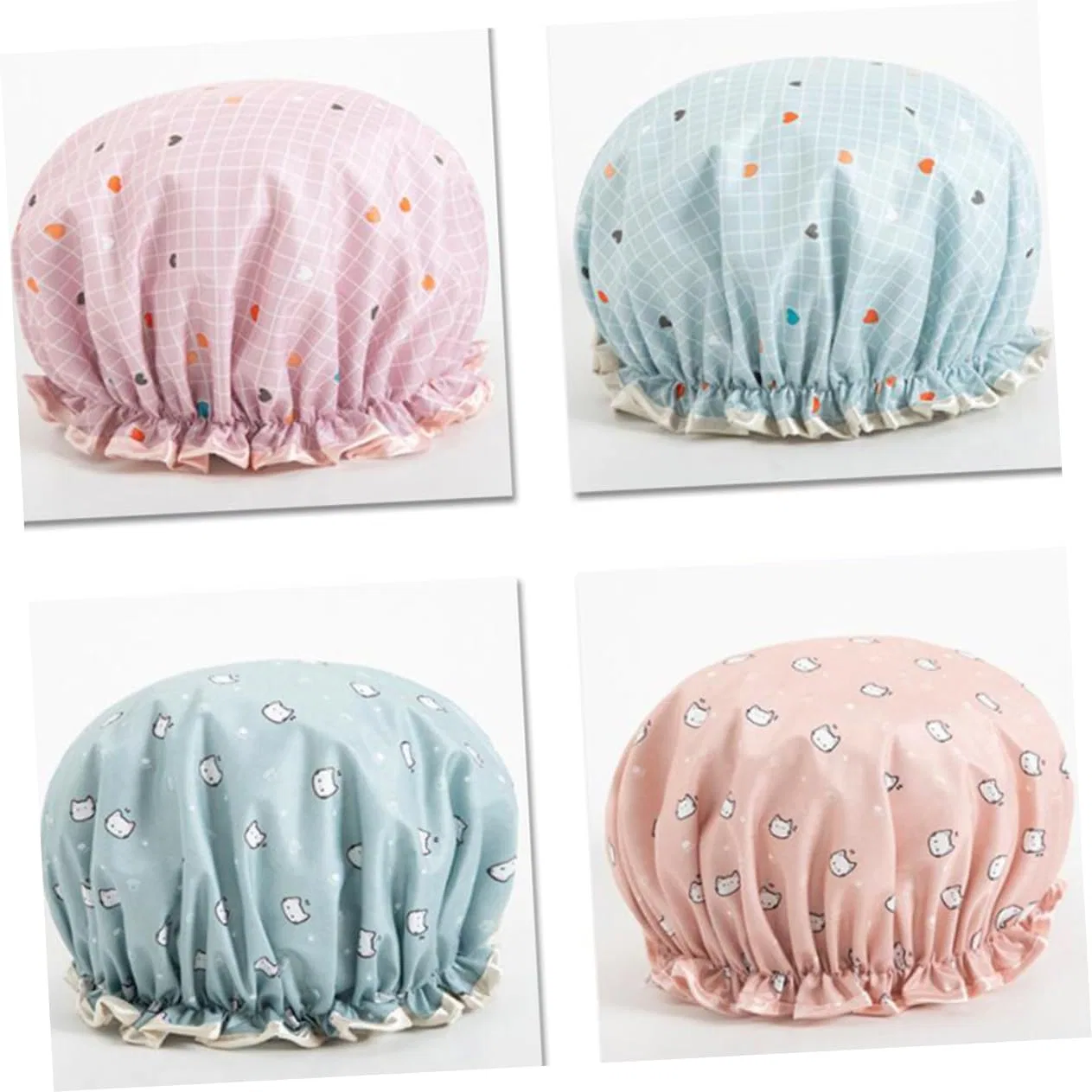 Шапочка для душаs Set of 6, Double Layer, Satin, Beavorty, Blue+Pink — фото 3