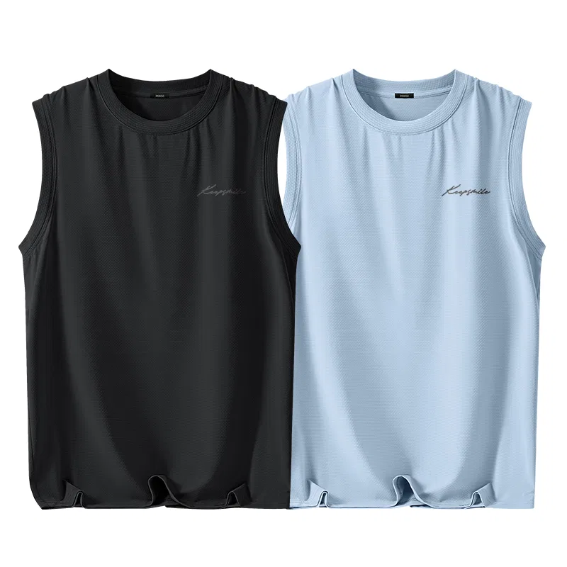 Детский топ без рукавов MINISO, Black (Ma Black and White Smiling Face Chest Logo)+Glacier Blue (Ma Black and White Smiling Face Chest Logo)