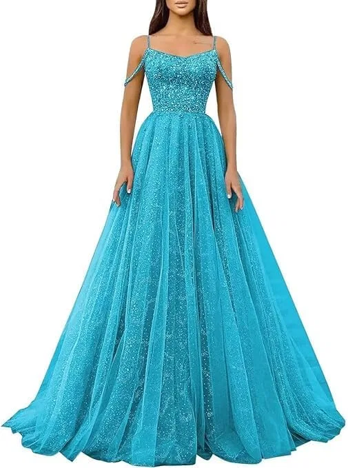 Женское вечернее платье с пайетками A-line, Aqua Blue