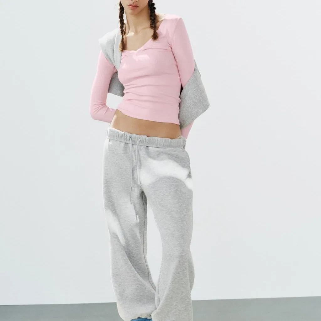 Женская футболка с V-образным вырезом Pink ZARA, Pink — фото 4