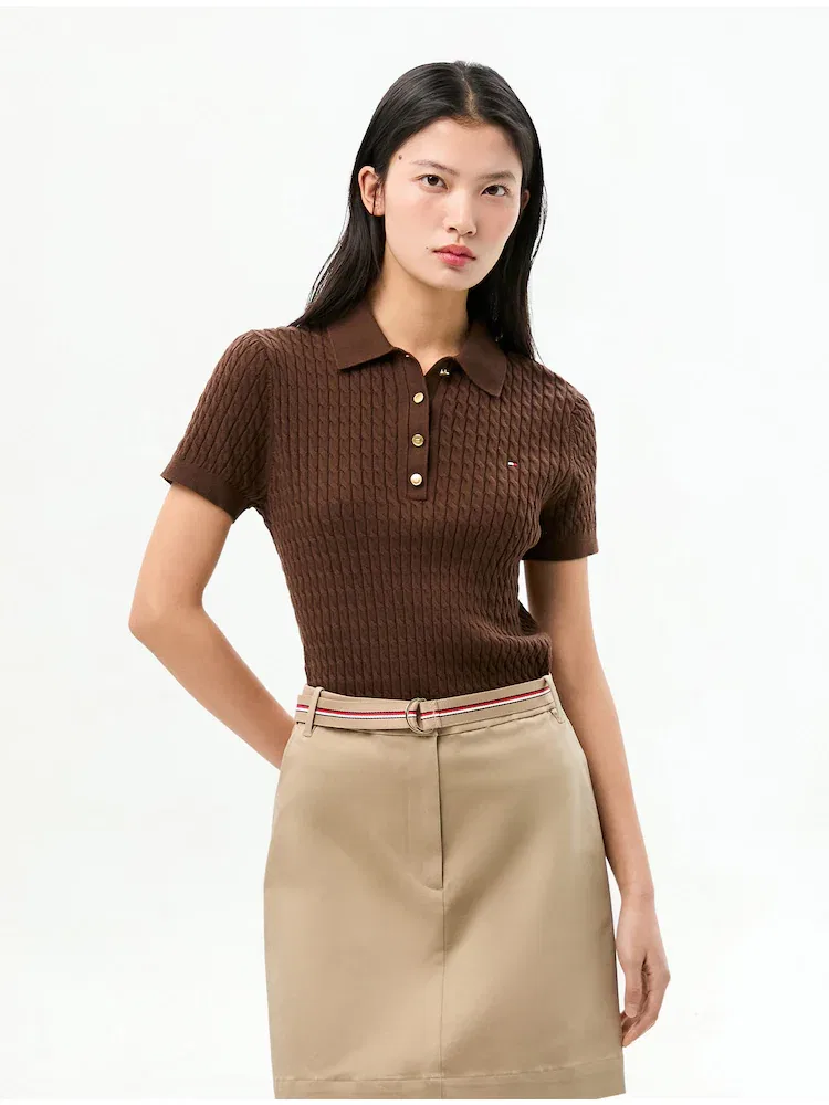 Футболка с длинным рукавом, хлопковая, Polo TOMMY HILFIGER, Dark Brown