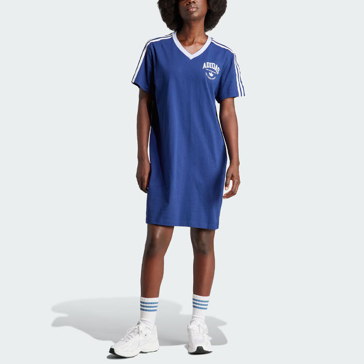 Футболка Vrct с принтом Платье короткого рукава Женская темно-синяя Adidas Originals — фото 3