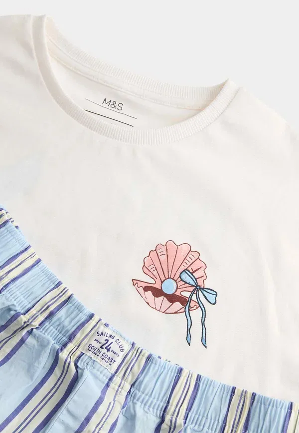Пижамный комплект из 2 предметов хлопковый Printed beach Marks & Spencer, синий — фото 3