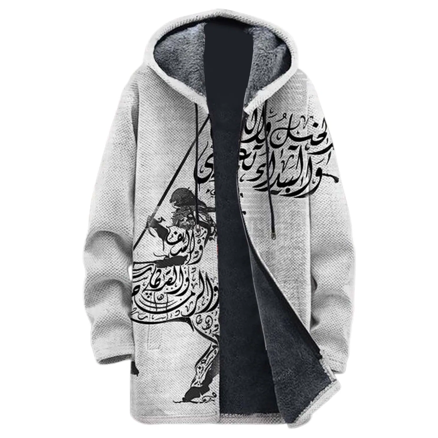 Мужское пальто с капюшоном из шерсти, с молнией, коричневое, Grey-R