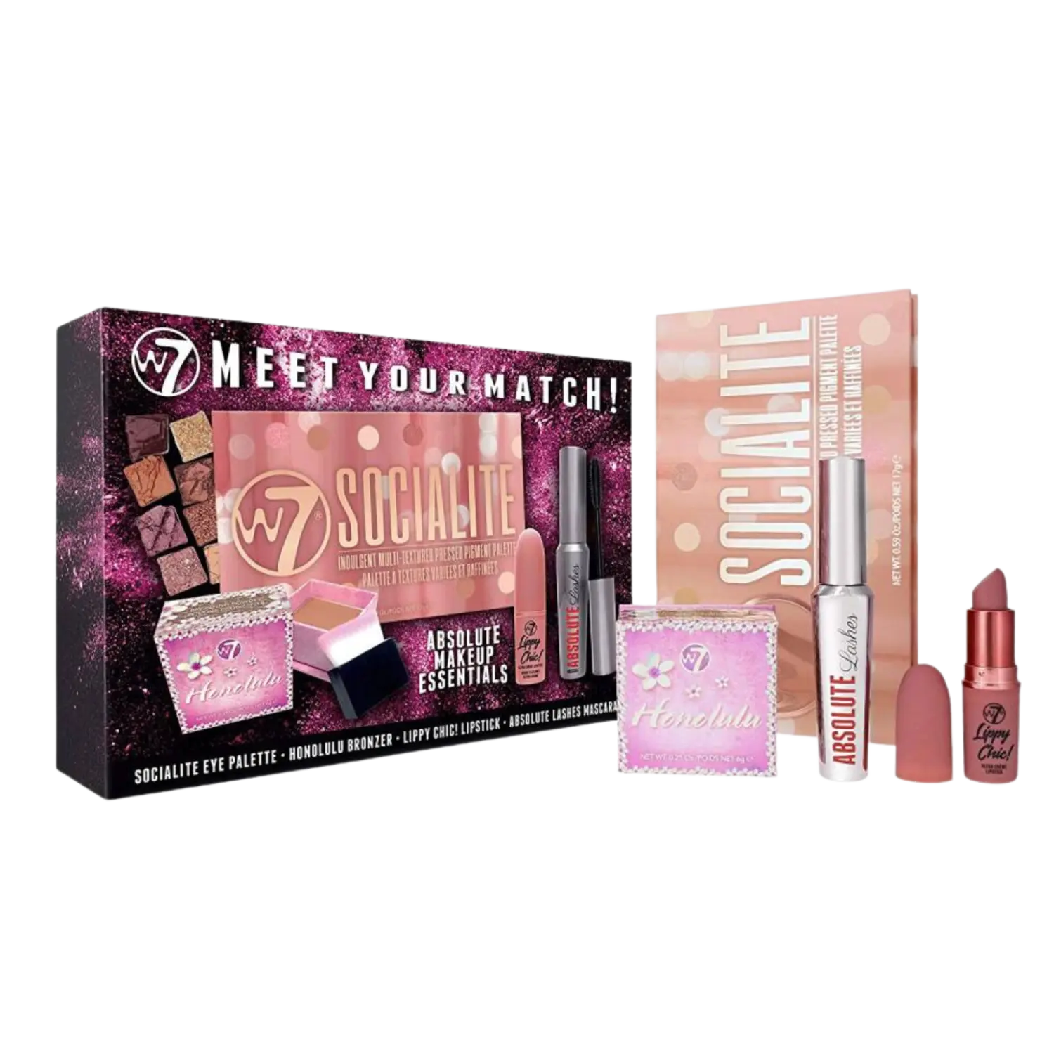 

W7 Meet You Match! набор: палитра прессованных пигментов для глаз, 1 шт + тушь для ресниц, 1 шт + бронзер для лица, 1 шт + помада, 1 шт / 1 упаковка.