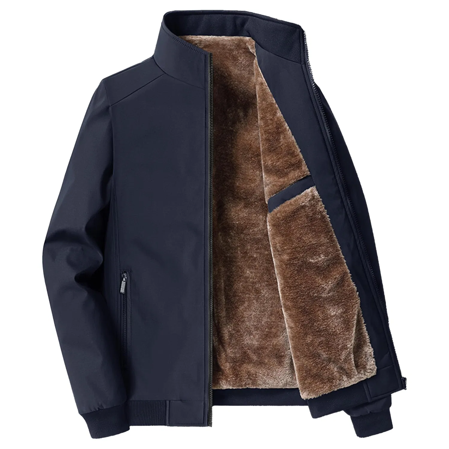 Мужское зимнее пальто с флисовой подкладкой на молнии, Blue fleece