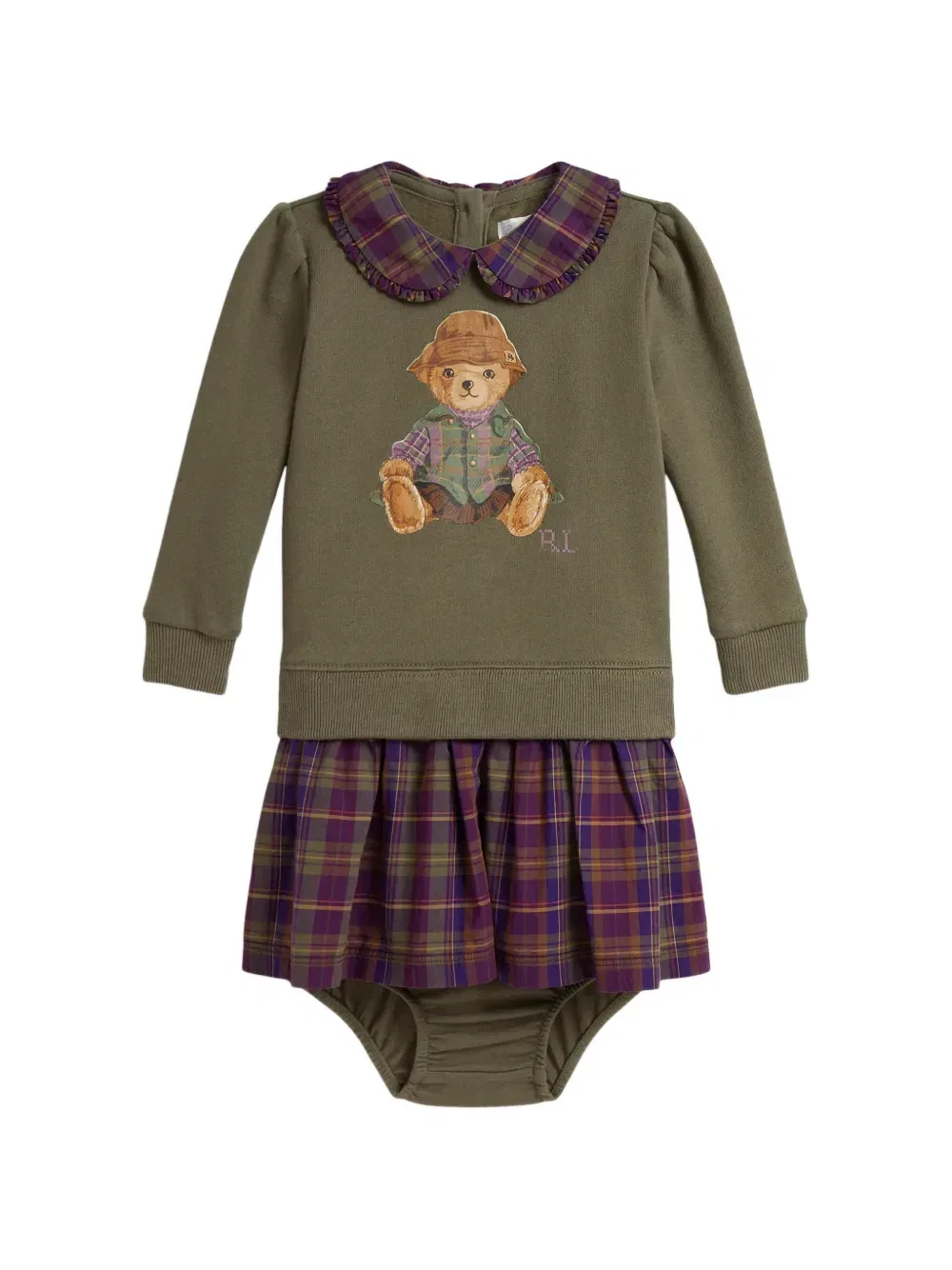 Платье Polo Bear в клетку Polo Ralph Lauren Kids, зеленый
