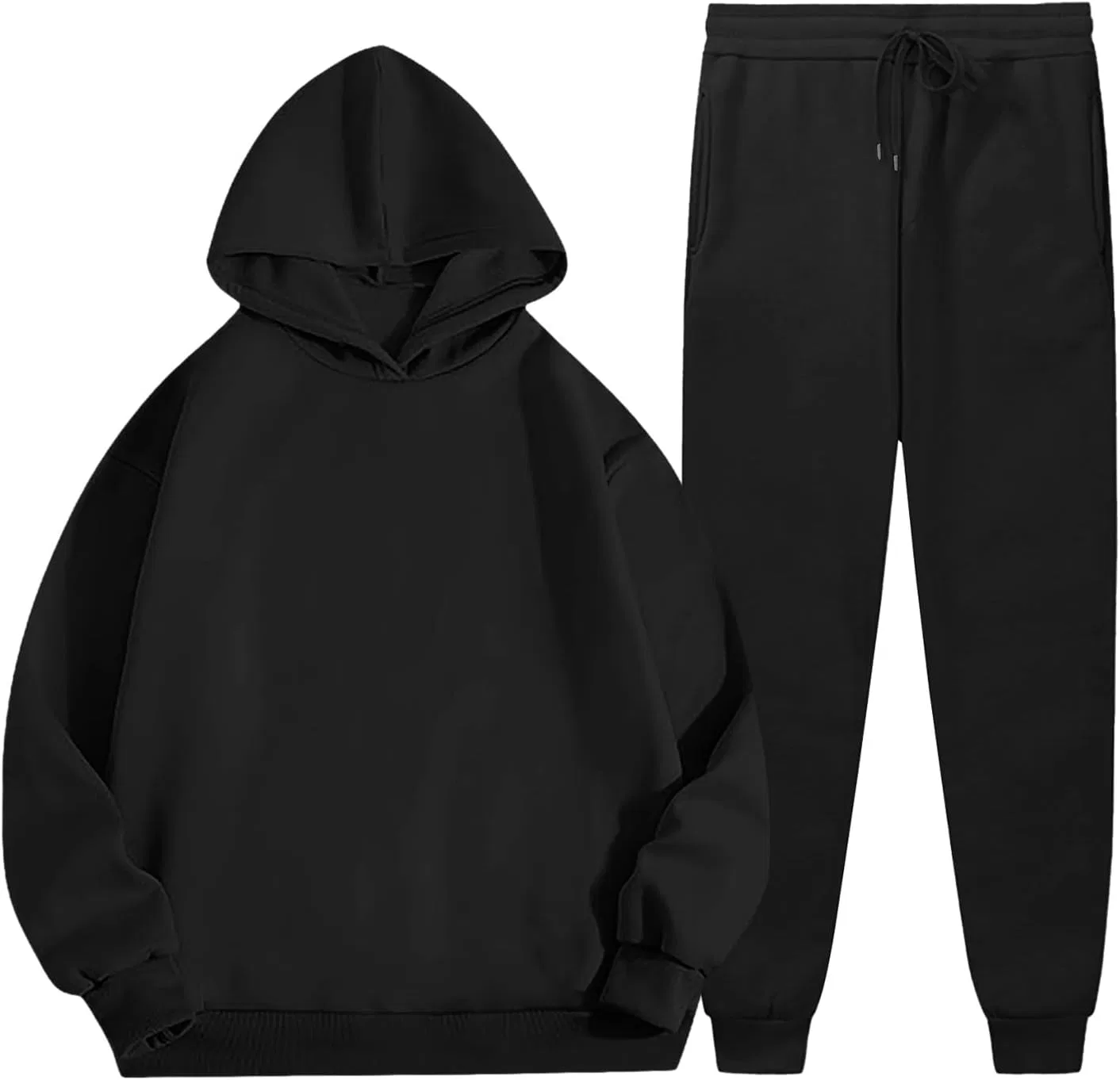Женский комплект из худи и спортивных штанов с карманами, Black-3
