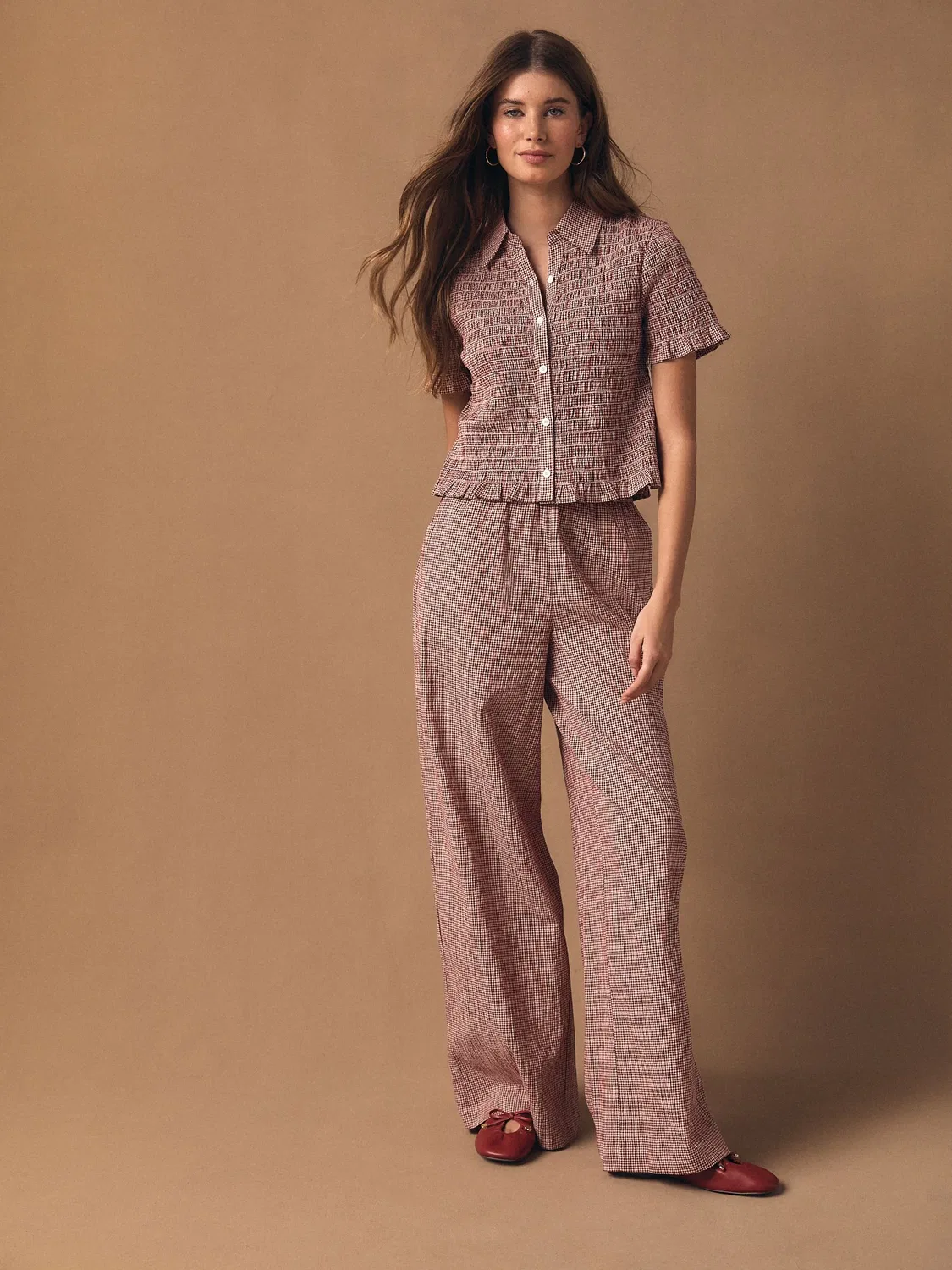 Широкие брюки в клетку, модель Wide Leg Next, красный