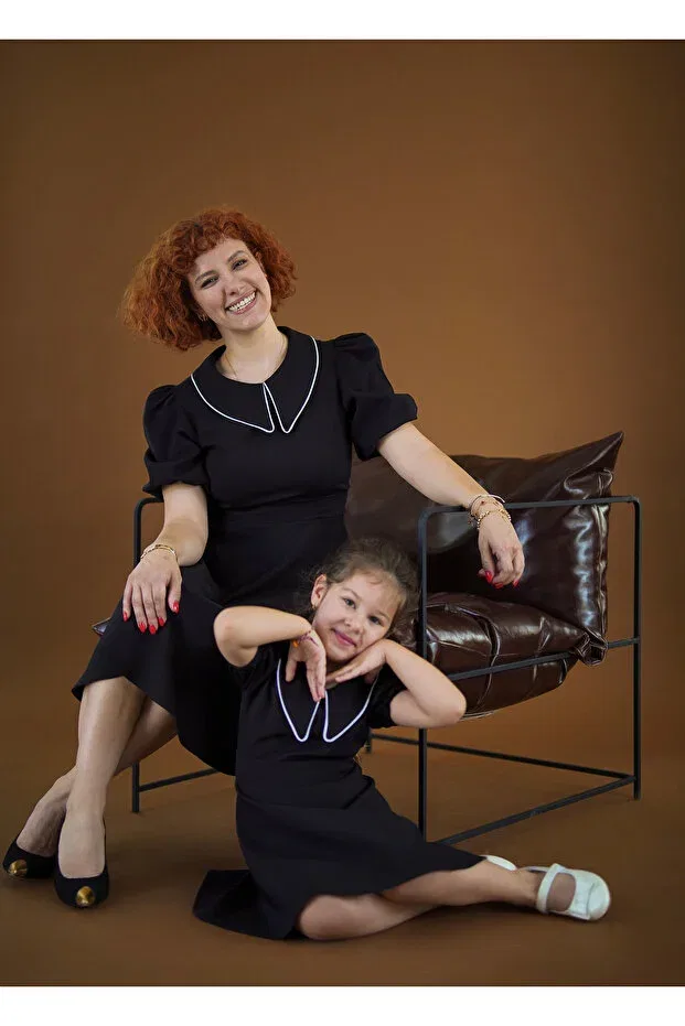Детское платье для девочек с V-образным вырезом Eylül Elif Butik, Black — фото 3