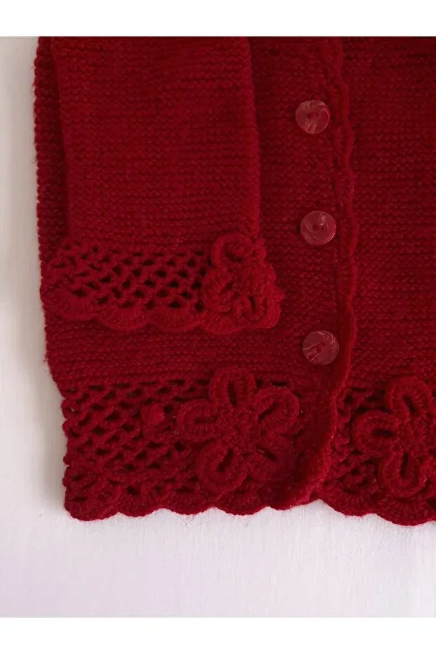 Детский кардиган для девочек с цветочным принтом Hand Knitted Baby Cardigan Pina Hediyelik Aksesuar, Red — фото 3