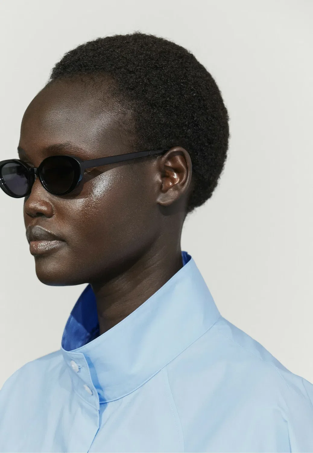 Рубашка из поплина с воротником - блузка на пуговицах Massimo Dutti, Light Blue — фото 3