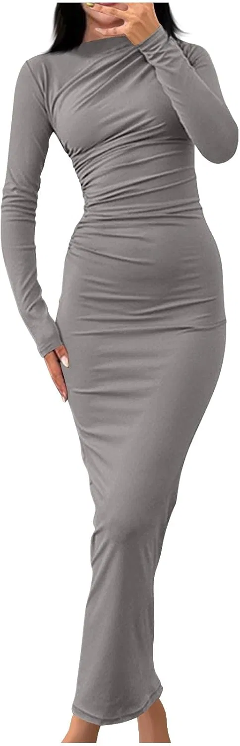 Женское облегающее макси-платье с длинным рукавом Bodycon, Gray
