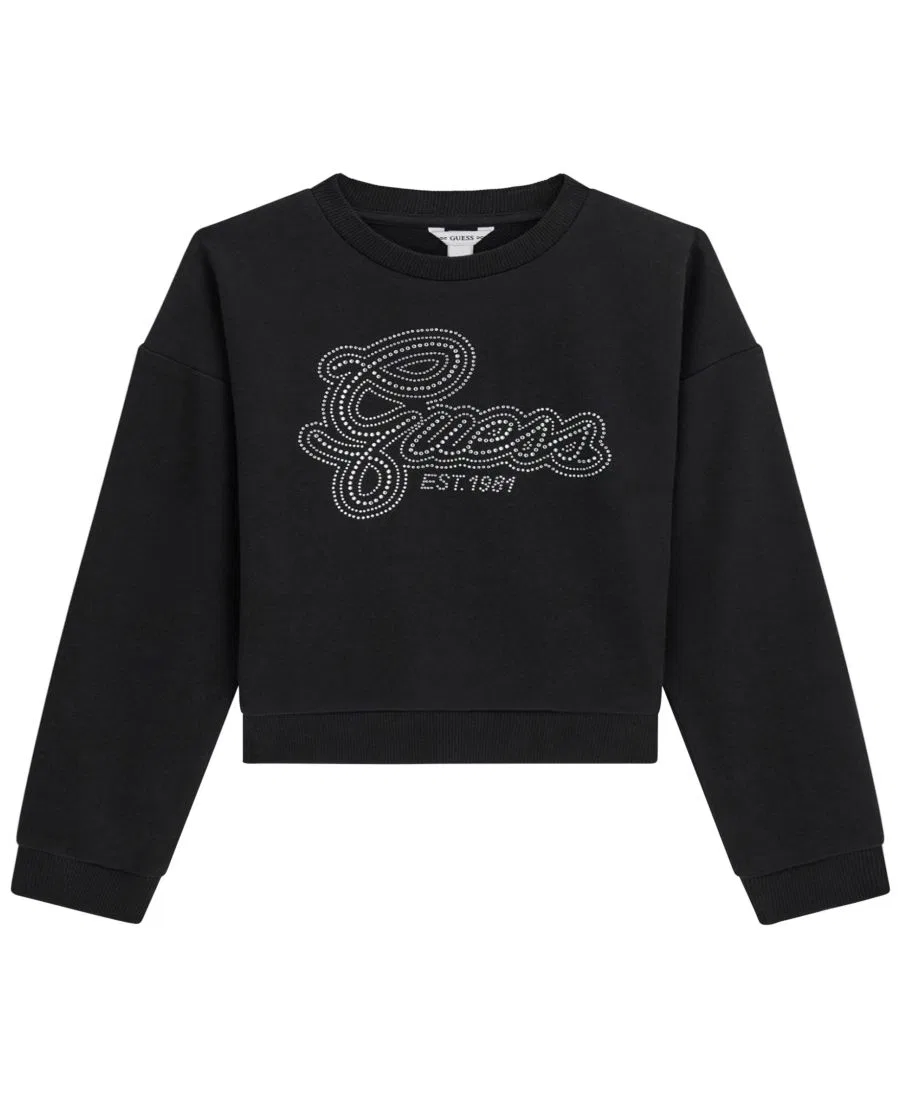 Свитшот с длинным рукавом с блестящим логотипом GUESS, Black