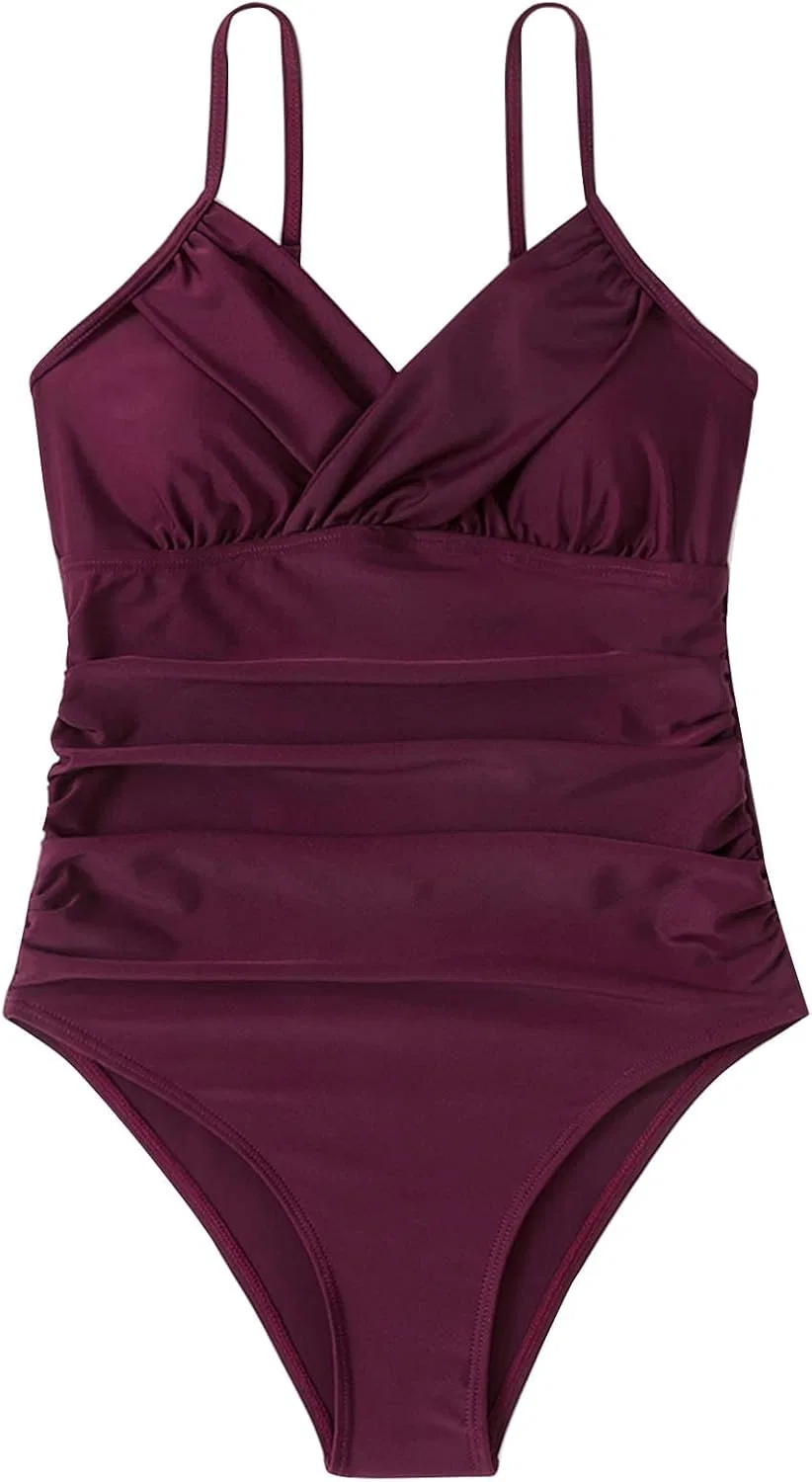Женский слитный купальник V-образный вырез Push Up Vintage, Wine — фото 3