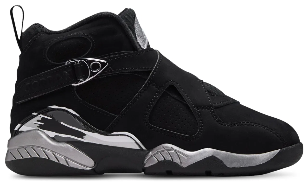 Детские баскетбольные кроссовки для мальчиков на липучках Jordan Retro 8, Black/Grey/Chrome
