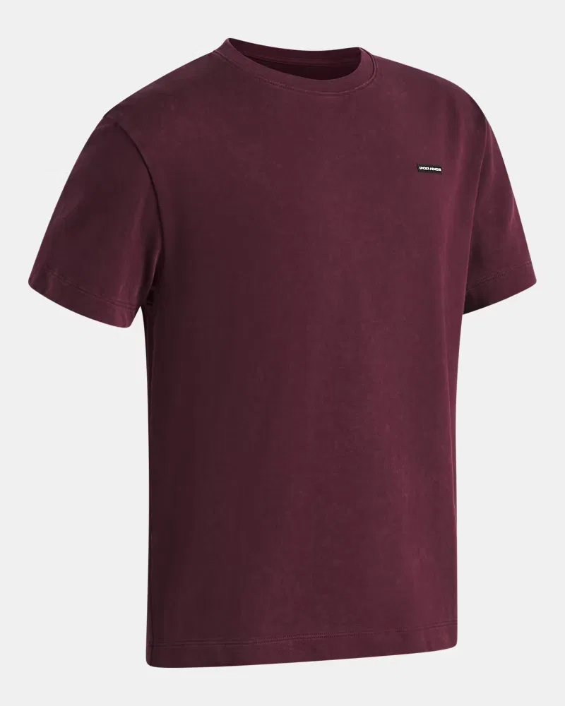 Футболка оверсайз для мальчиков с эффектом wash UA Heavyweight Wash UnderArmour, Dark Maroon/White — фото 3
