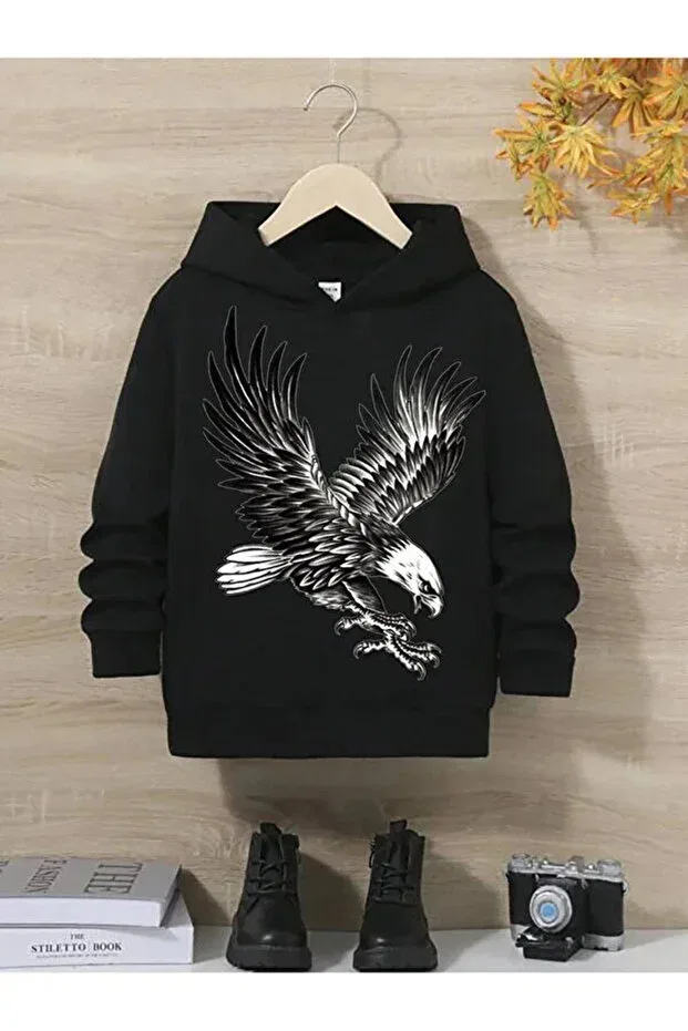 Детское худи для девочек с принтом Eagle Printed Hooded Sweatshirt Generic Brands, Black